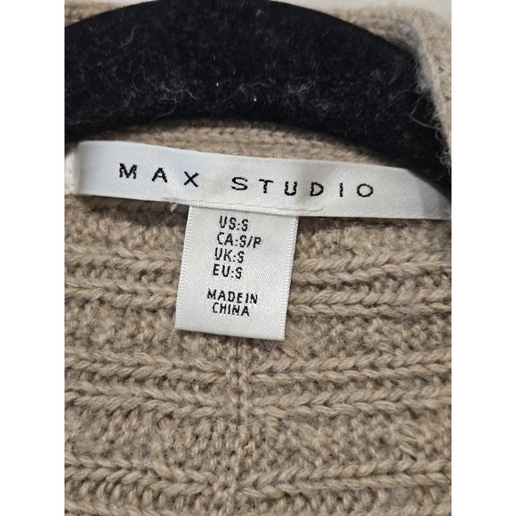 Max Studio Brown Open Cable Knit Cardigan Small Wool Alpaca Blend Grandma Core - Picture 3 of 9